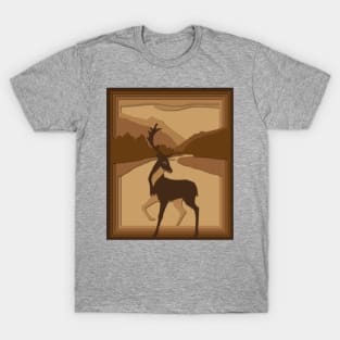 Papercut Deer in a Mountain Stream T-Shirt